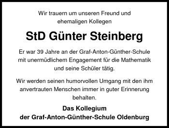 Traueranzeige von Prof. Günter Steinberg von Nordwest-Zeitung