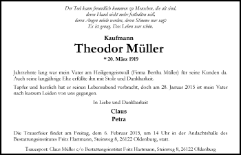 Traueranzeige von Theodor Müller von Nordwest-Zeitung