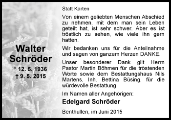 Traueranzeige von Walter Schröder von Nordwest-Zeitung