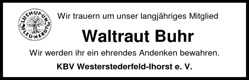  Traueranzeige für Waltraut Buhr vom 21.04.2011 aus Nordwest-Zeitung