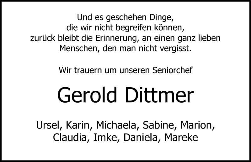  Traueranzeige für Gerold Dittmer vom 21.04.2011 aus Nordwest-Zeitung