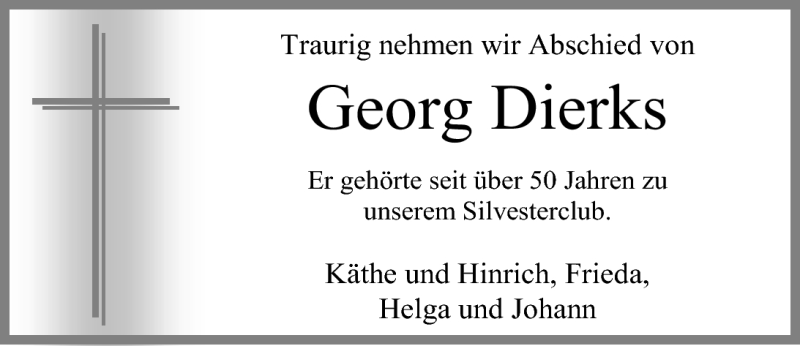  Traueranzeige für Georg Dierks vom 26.04.2011 aus Nordwest-Zeitung