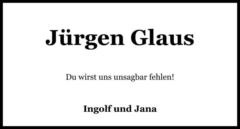  Traueranzeige für Jürgen Glaus (Hucky) vom 12.05.2011 aus Nordwest-Zeitung