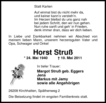 Traueranzeige von Horst Struß von Nordwest-Zeitung