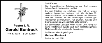 Traueranzeige von Gerold Buntrock von Nordwest-Zeitung