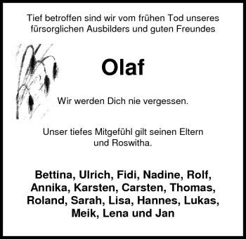Traueranzeige von Olaf Behrens von Nordwest-Zeitung