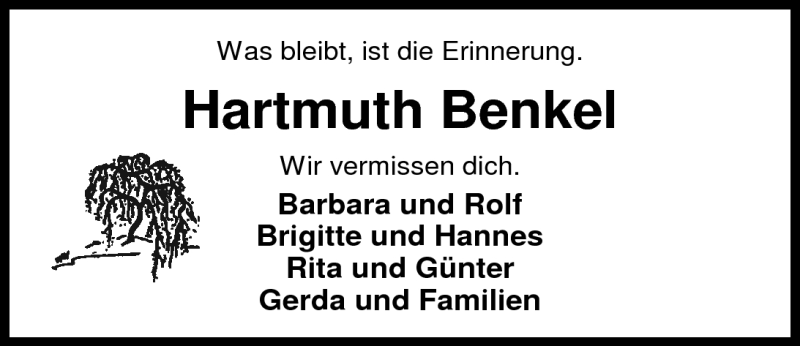  Traueranzeige für Hartmuth Benkel vom 19.07.2011 aus Nordwest-Zeitung
