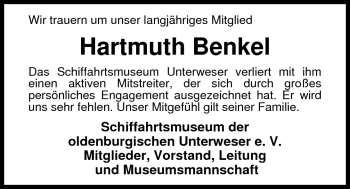 Traueranzeige von Hartmuth Benkel von Nordwest-Zeitung