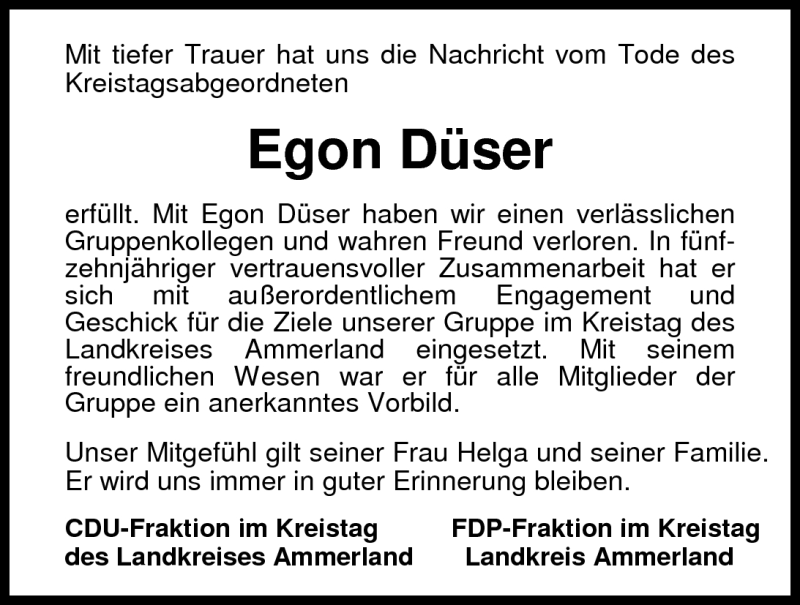  Traueranzeige für Egon Düser vom 23.07.2011 aus Nordwest-Zeitung