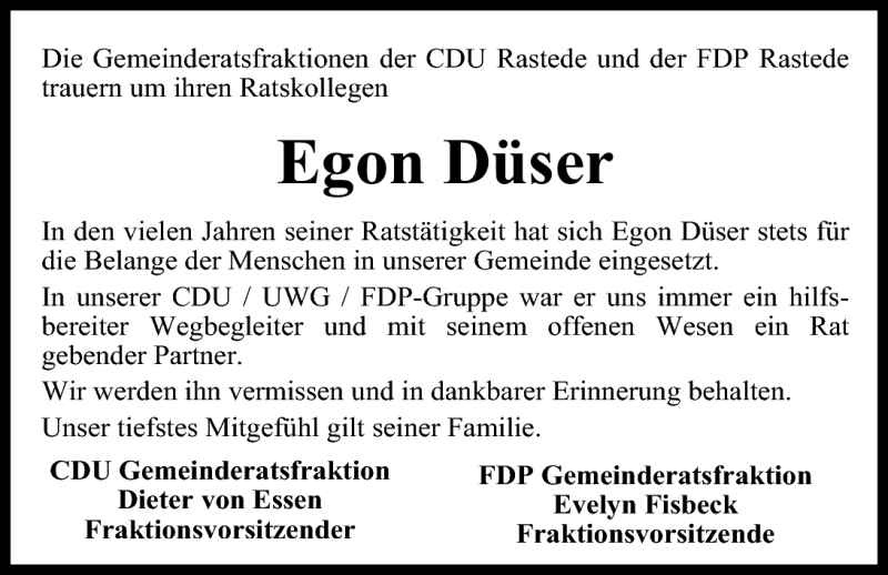  Traueranzeige für Egon Düser vom 23.07.2011 aus Nordwest-Zeitung