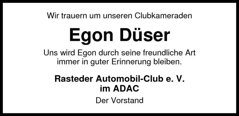  Traueranzeige für Egon Düser vom 23.07.2011 aus Nordwest-Zeitung