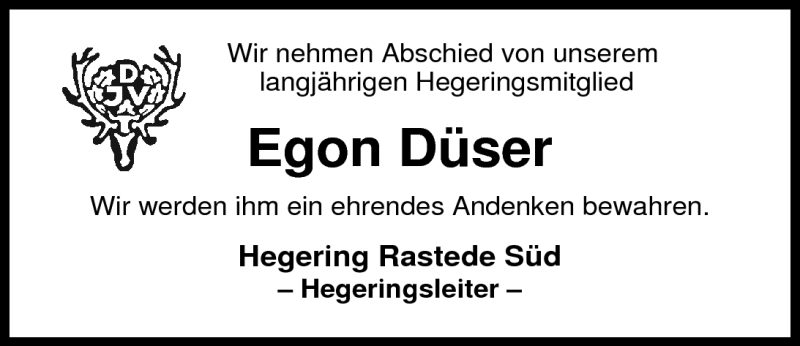  Traueranzeige für Egon Düser vom 25.07.2011 aus Nordwest-Zeitung