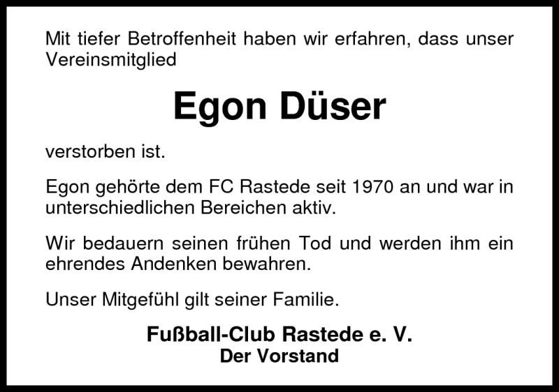 Traueranzeige für Egon Düser vom 25.07.2011 aus Nordwest-Zeitung