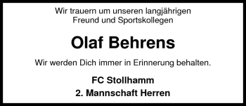 Traueranzeige von Olaf Behrens von Nordwest-Zeitung