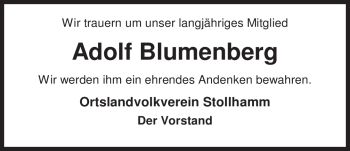 Traueranzeige von Adolf Blumenberg von Nordwest-Zeitung