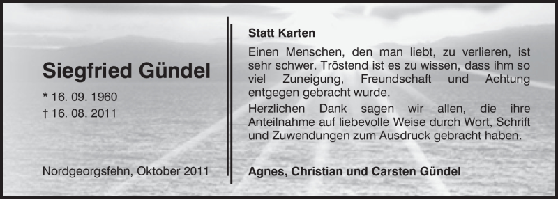  Traueranzeige für Siegfried Gündel vom 08.10.2011 aus Nordwest-Zeitung