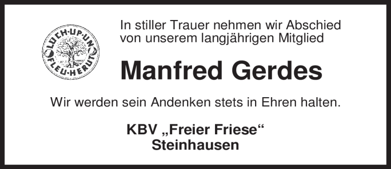  Traueranzeige für Manfred Gerdes vom 08.10.2011 aus Nordwest-Zeitung