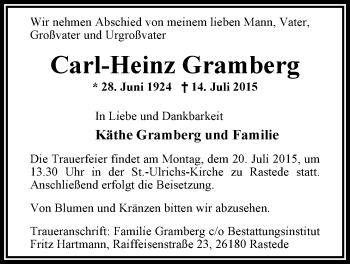 Traueranzeige von Carl-Heinz Gramberg von Nordwest-Zeitung