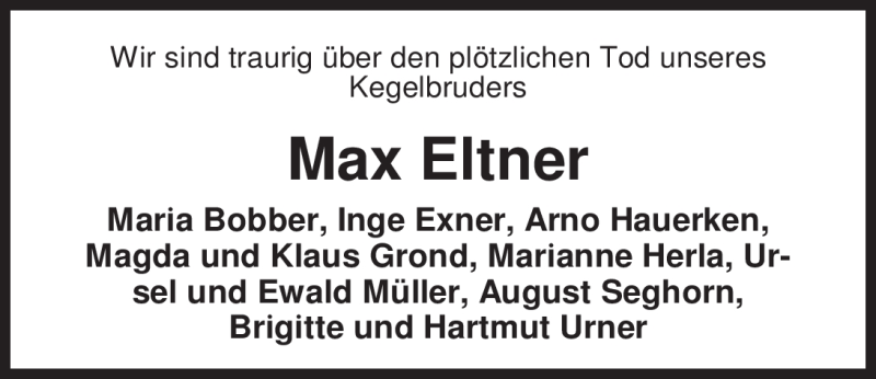  Traueranzeige für Max Eltner vom 11.10.2011 aus Nordwest-Zeitung