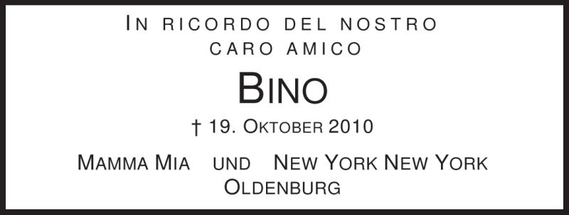  Traueranzeige für Bino (Benedetto Arico) vom 19.10.2011 aus Nordwest-Zeitung