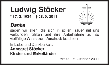 Traueranzeige von Ludwig Stöcker von Nordwest-Zeitung