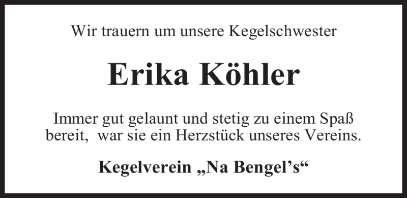  Traueranzeige für Erika Köhler vom 25.10.2011 aus Nordwest-Zeitung