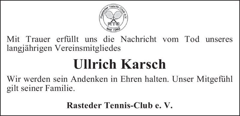  Traueranzeige für Ullrich Karsch vom 02.11.2011 aus Nordwest-Zeitung