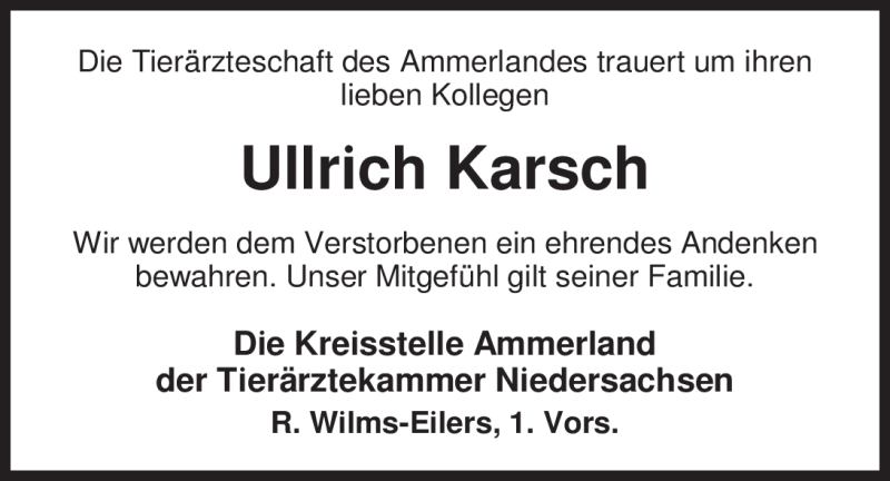  Traueranzeige für Ullrich Karsch vom 03.11.2011 aus Nordwest-Zeitung