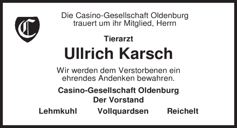  Traueranzeige für Ullrich Karsch vom 03.11.2011 aus Nordwest-Zeitung