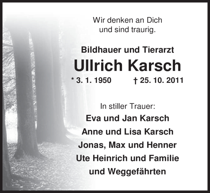  Traueranzeige für Ullrich Karsch vom 08.11.2011 aus Nordwest-Zeitung
