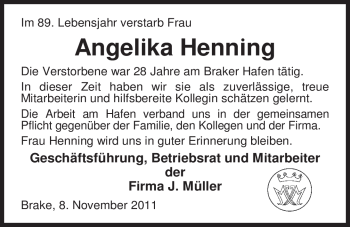 Traueranzeige von Angelika Henning von Nordwest-Zeitung