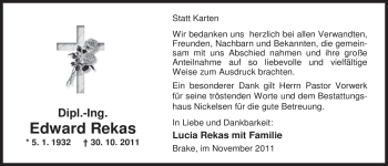 Traueranzeige von Edward Rekas von Nordwest-Zeitung
