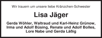 Traueranzeige von Lisa Jäger von Nordwest-Zeitung