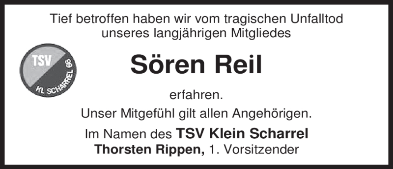  Traueranzeige für Sören Reil vom 15.11.2011 aus Nordwest-Zeitung