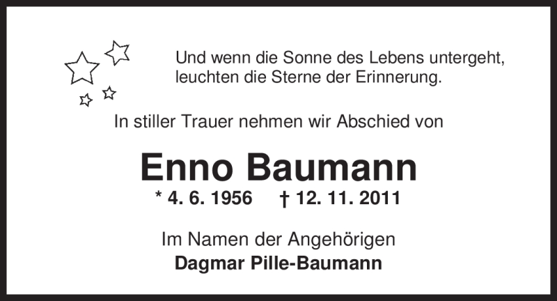  Traueranzeige für Enno Baumann vom 24.11.2011 aus Nordwest-Zeitung