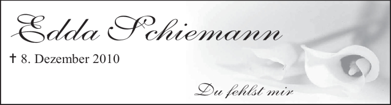  Traueranzeige für Edda Schiemann vom 08.12.2011 aus Nordwest-Zeitung