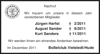 Traueranzeige von Jürgen Harfst von Nordwest-Zeitung