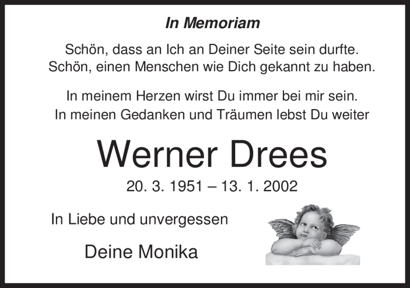  Traueranzeige für Werner Drees vom 13.01.2012 aus Nordwest-Zeitung