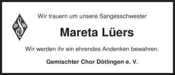 Traueranzeige von Martha Lüers von Nordwest-Zeitung