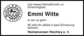 Traueranzeige von Emma Witte von Nordwest-Zeitung