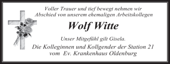 Traueranzeige von Wolf Witte von Nordwest-Zeitung