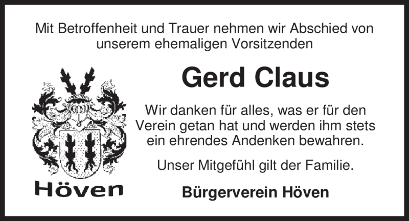  Traueranzeige für Gerd Claus vom 03.03.2012 aus Nordwest-Zeitung