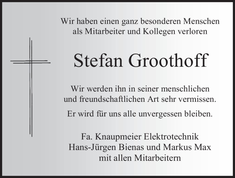  Traueranzeige für Stefan Groothoff vom 06.03.2012 aus Nordwest-Zeitung