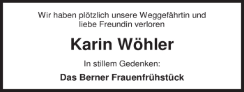 Traueranzeige von Karin Wöhler von Nordwest-Zeitung