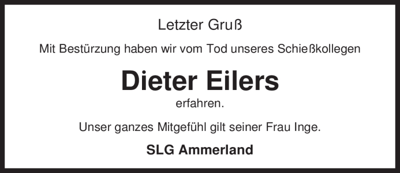  Traueranzeige für Dieter Eilers vom 08.03.2012 aus Nordwest-Zeitung