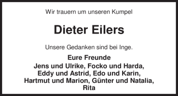 Traueranzeige von Dieter Eilers von Nordwest-Zeitung