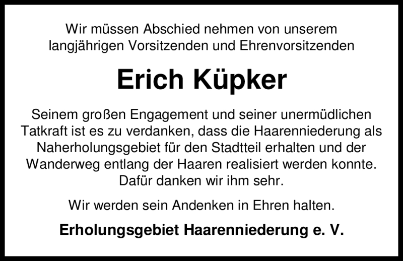  Traueranzeige für Erich Küpker vom 20.03.2012 aus Nordwest-Zeitung