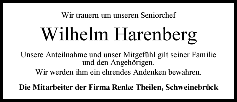  Traueranzeige für Wilhelm Harenberg vom 24.03.2012 aus Nordwest-Zeitung