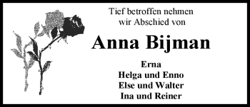 Traueranzeige von Anna Agatha Bijman Rood von Nordwest-Zeitung