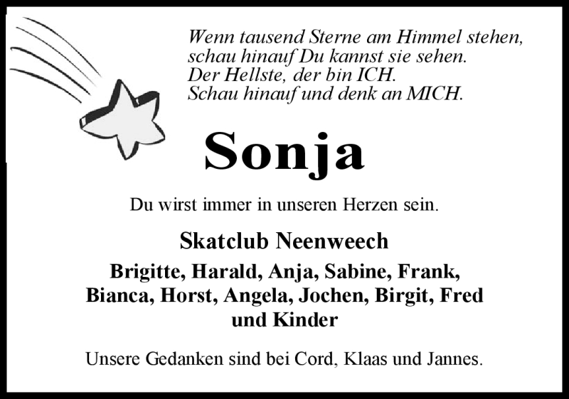  Traueranzeige für Sonja Reins vom 03.04.2012 aus Nordwest-Zeitung